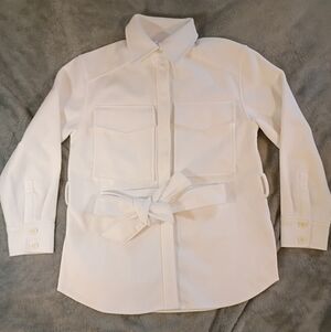 Stylish White Button-Up Coat With Belt